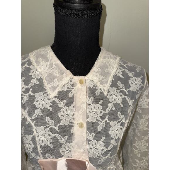 Vintage 60s Pink Nightie Womens Size 32 Lace Shortie Chiffon Babydoll Nightgown - Picture 3 of 4